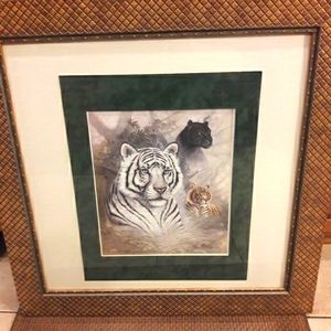 Snow Tiger Art w Black Panther and Tiger, signed